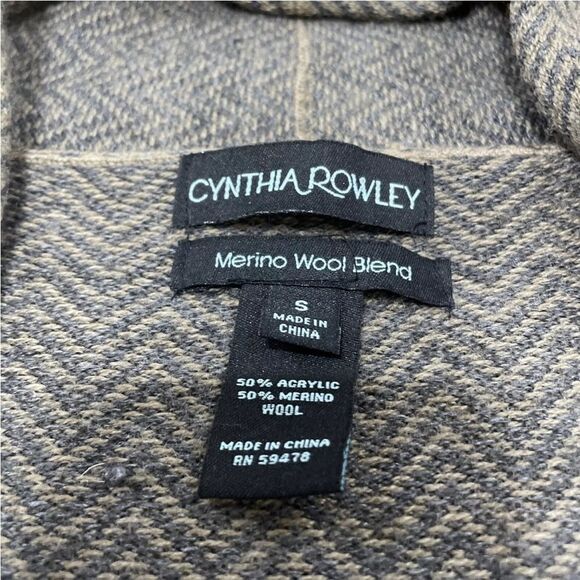 CYNTHIA ROWLEY Cardigan Merino Wool Blend Women S Brown Chevron Black Knit S - Picture 7 of 15